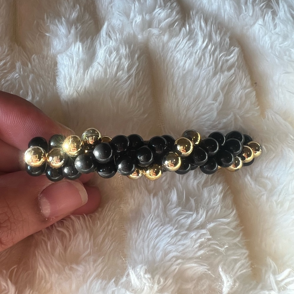 Vintage 80s 90s Barrettes Lot Goody France Gold Chain Black Clips - Picture 4 of 11